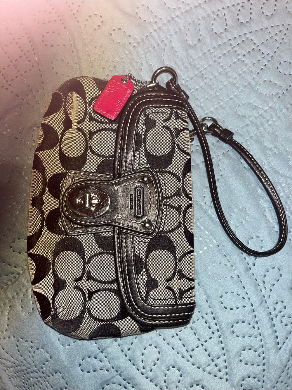 Coach Black and GraySignature Canvas Wristlet Phone Case